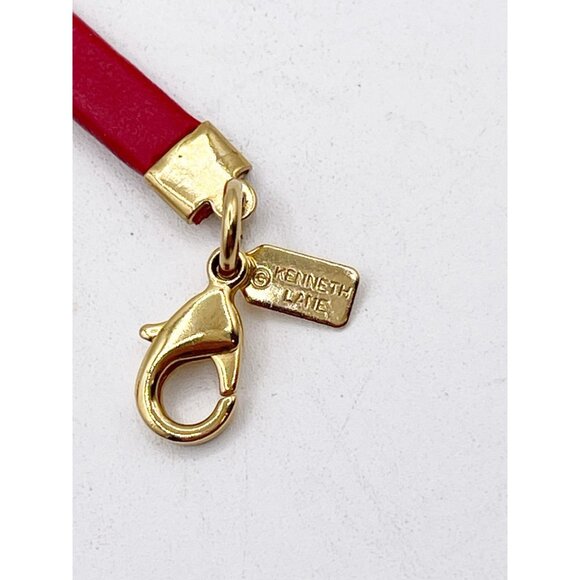 VTG Kenneth Jay Lane Red Choker Necklace Gold Tone Slim Collar Minimalist - Picture 4 of 7